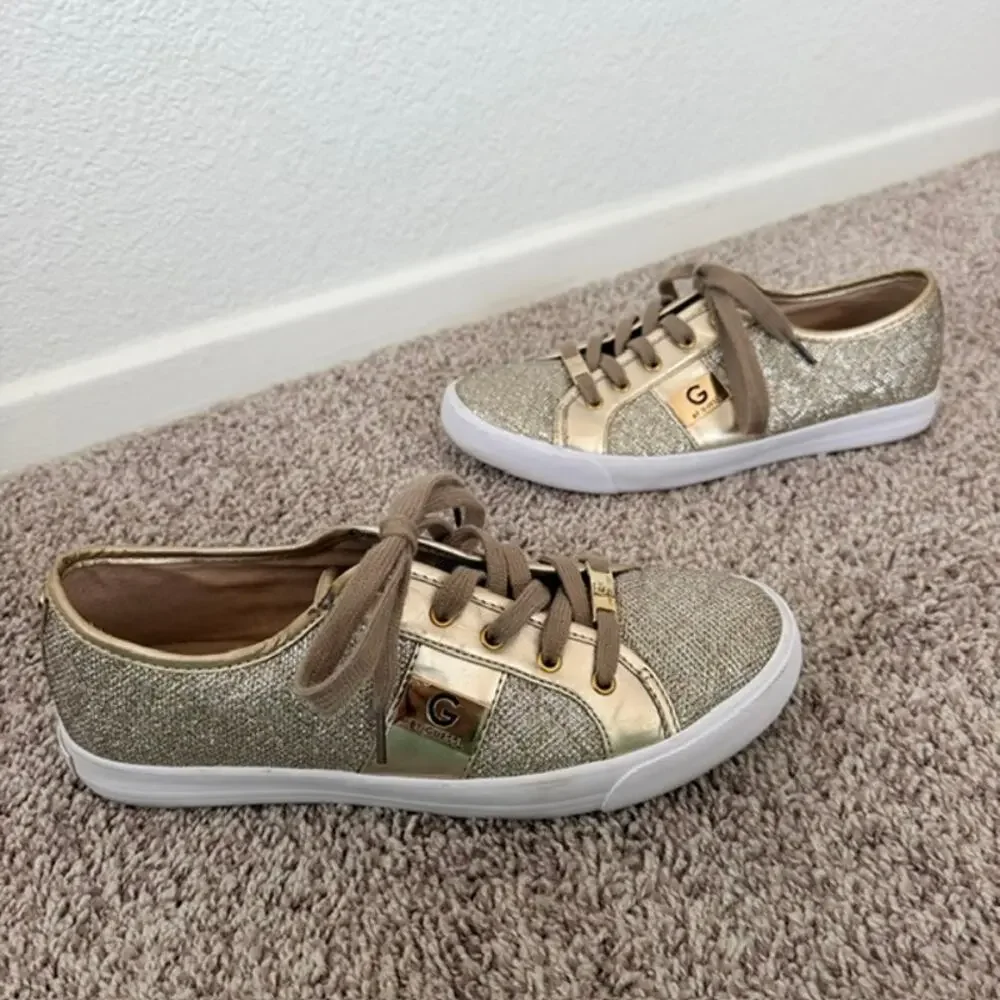 G by Guess Gold Quilted Sparkle Lace Up Sneakers Women's 10 GGBackers3 Shimmer